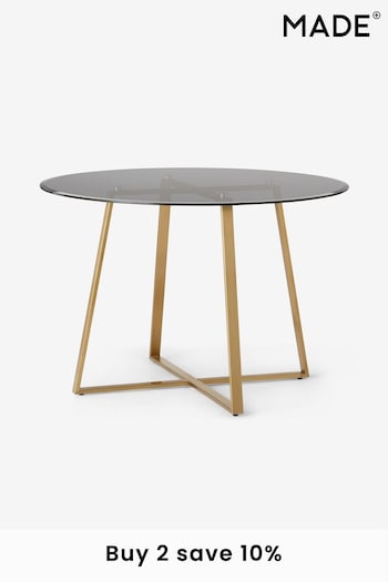 MADE.COM Brass & Smoked Glass Haku 4 Seater Round Dining Table (D87747) | £429