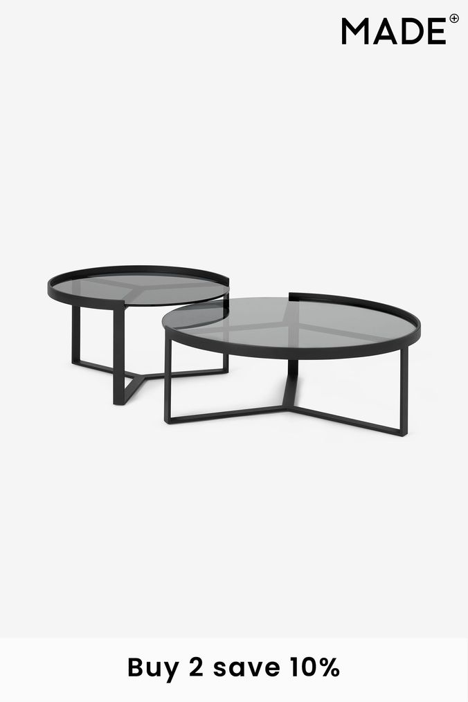 MADE.COM Black/Grey Glass Aula Nested Coffee Table (D87771) | £599
