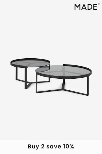 MADE.COM Black/Grey Glass Aula Nesting Round Coffee Table (D87771) | £599