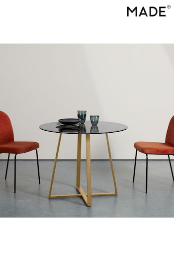 MADE.COM Brass Smoked Glass Haku 2 Seater Round Dining Table (D87789) | £329