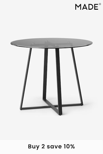MADE.COM Black Smoked Glass Haku 2 Seater Round Dining Table (D87791) | £299
