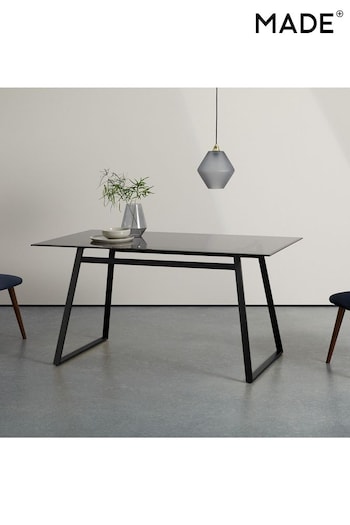 MADE.COM Black Smoked Glass Haku 6 Seater Rectangle Dining Table (D87792) | £529