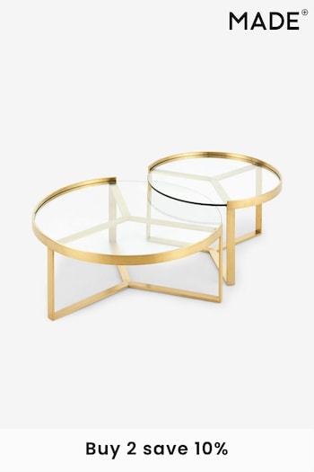 MADE.COM Brushed Brass/Glass Aula Nesting Round Coffee Table (D87817) | £649