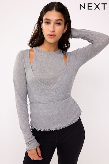 Grey Double Layer Wrap Top (D87843) | £22