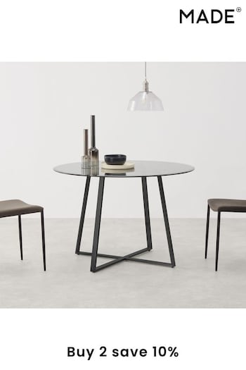 MADE.COM Black & Smoked Glass Haku 4 Seater Round Dining Table (D87852) | £429