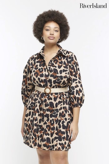 River Island Plus Animal Mini Brown Shirt Dress (D87883) | £45