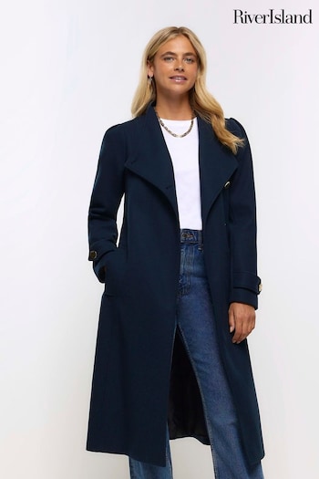 River Island Navy Blue Fall Away Wrap Coat (D87888) | £98