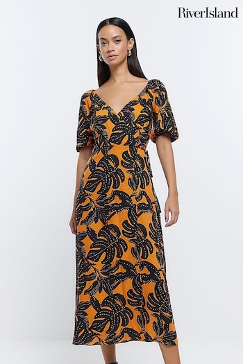 River Island Orange Wrap Dress (D87891) | £50