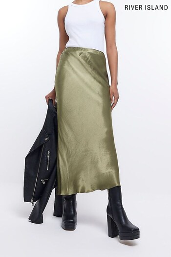 River Island Green Easy Bias Midi Skirt (D87896) | £30