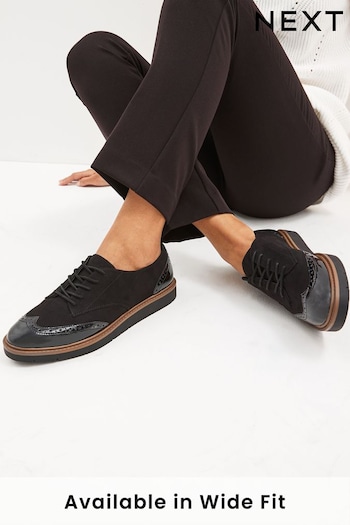 Black Extra Wide Fit Forever Comfort® Brogue Lace Up Chunky Sole Shoes blau (D88031) | £36