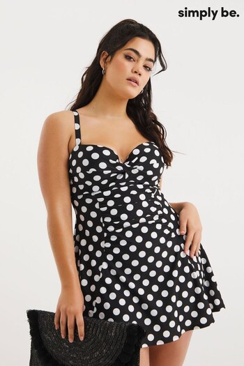 Simply Be Magisculpt Spot Black Underwired Twist Front Swimdress (D88040) | £45