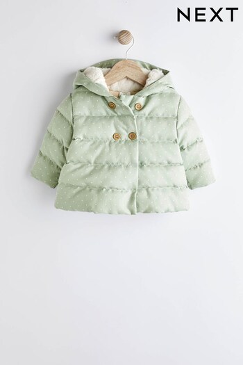 Sage Green Spot Padded island Jacket With Hood (0mths-2yrs) (D88050) | £22 - £24