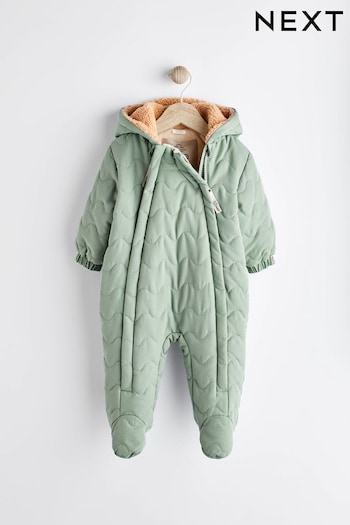 Sage Green Quilted Fleece Lined Baby All-In-One Pramsuit (0mths-2yrs) (D88096) | £26 - £28