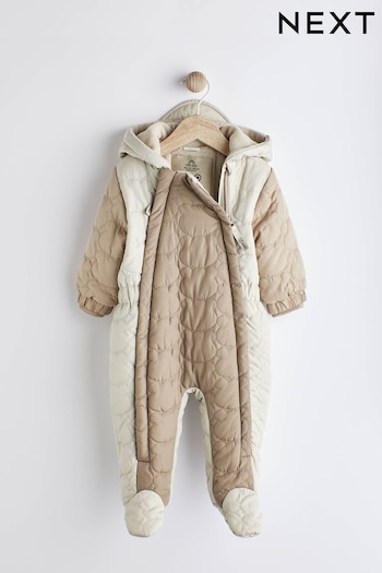 Grey/Mink Brown Colourblock Baby All-In-One Pramsuit (0mths-2yrs) (D88098) | £30 - £32