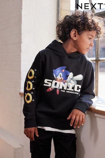 Black Sonic The Hedgehog Sonic License Hoodie (3-16yrs) (D88135) | £25 - £33