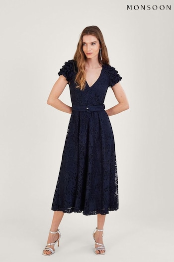 Monsoon Blue Anneliese Lace Tea met Dress (D88183) | £150