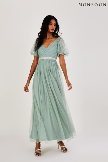 Monsoon Green Meghan Mesh Maxi Dress in Recycled Polyester (D88187) | £130