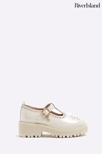 River Island Cream Girls Brogue T-Bar Mary Jane Shoes (D88244) | £25