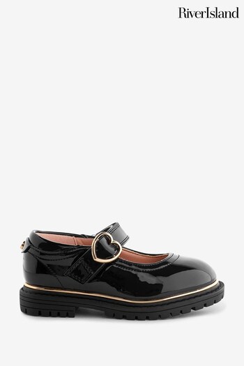 River Island Black Girls Heart Buckle Mary Jane Shoes (D88248) | £22