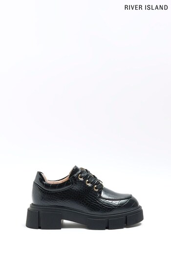 River Island Black Girls Croc Derby Lace Up Shoes (D88258) | £27