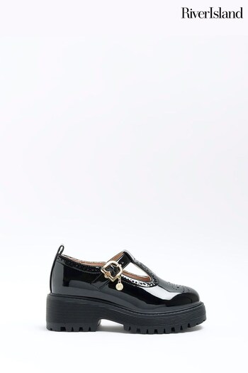 River Island Black Girls Brogue T Bar Mary Jane Shoes (D88289) | £25