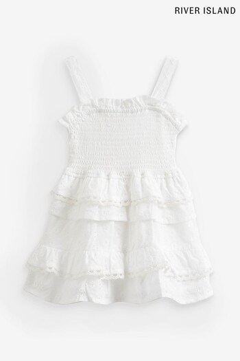 River Island White Girls Broderie Tiered Dress (D88295) | £30