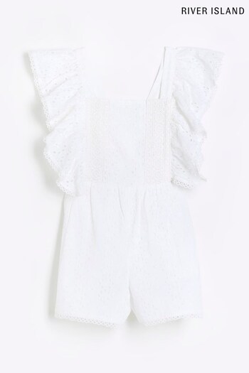 River Island White Girls Broderie Playsuit (D88300) | £27