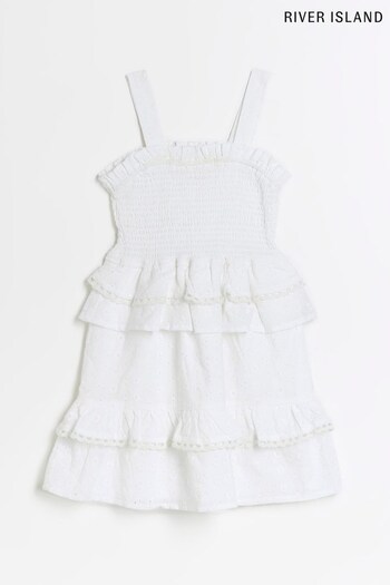 River Island White Girls Broderie Tiered Dress (D88310) | £32