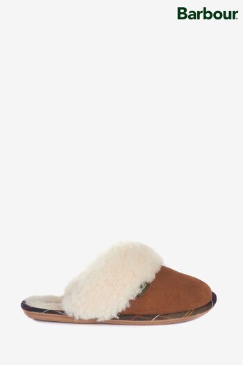 Barbour® Taupe Brown Suede Faux Fur Trim Lydia Slippers (D88442) | £60