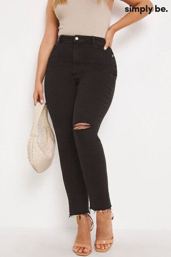 Simply Be Slim Mom Black Jeans Single Busted Knee (D88563) | £28