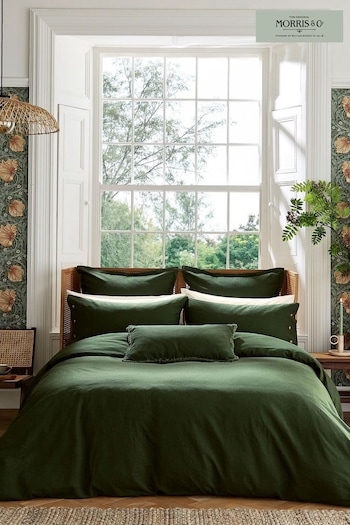 Morris & Co Green Linen Cotton Bed Square Pillowcase (D88579) | £30