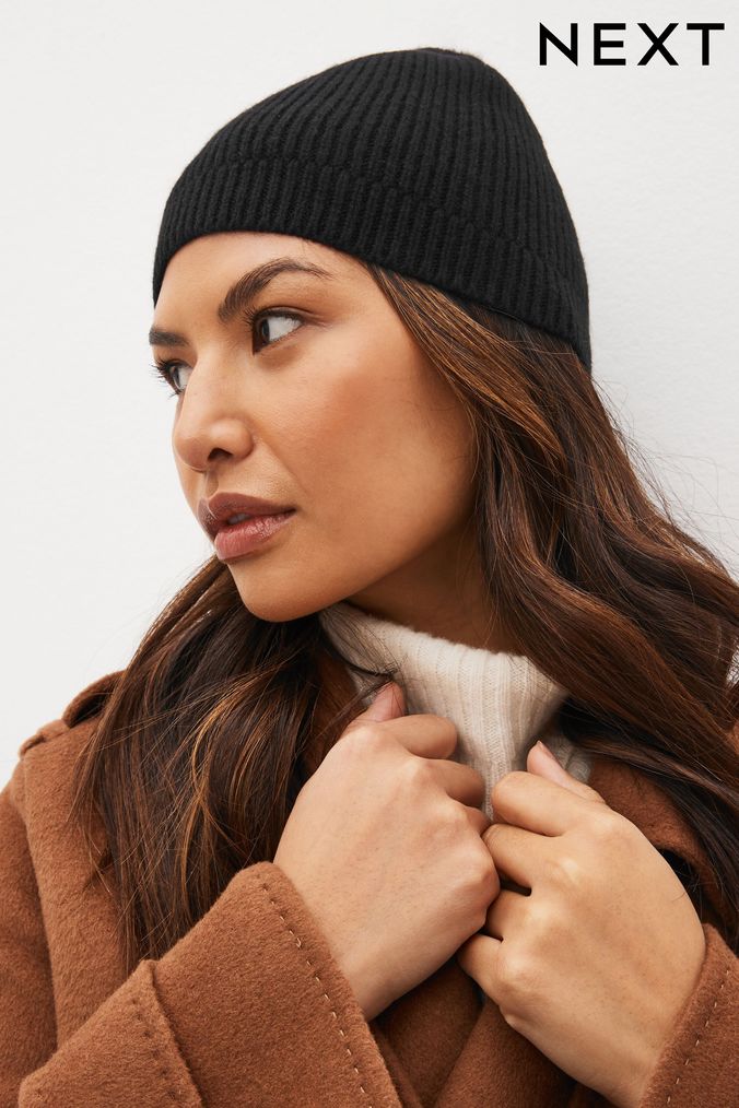 Ladies black beanie hat sale