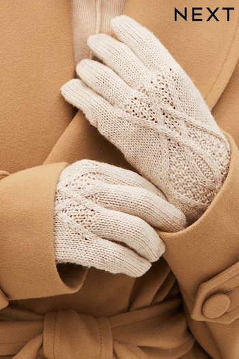 Cream Sparkle Cable Knit Gloves (D88762) | £12