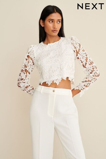 White Occasion Lace Long Sleeve Top (D88765) | £22