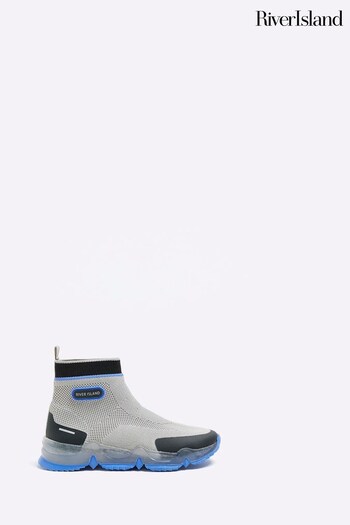 River Island Grey Boys Knit Sock High Top Trainers (D88780) | £28