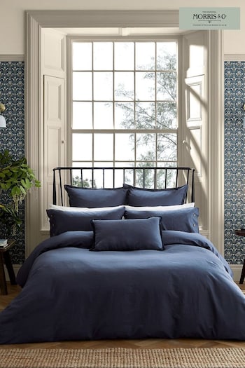 Morris & Co Blue Linen Cotton Bed Duvet Cover (D88803) | £100 - £160