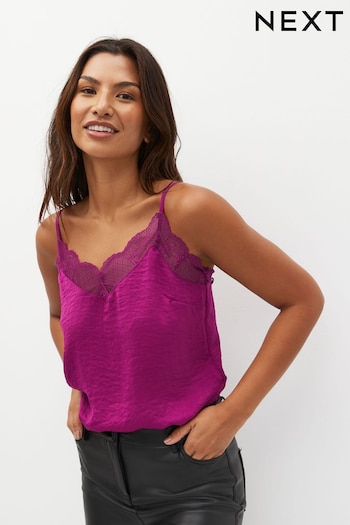 Magenta Pink Lace Trim Strappy Cami Top (D88885) | £20