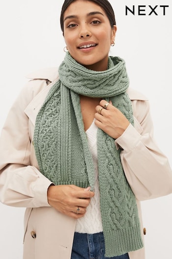 Khaki Green Knit Cable Scarf (D88905) | £20