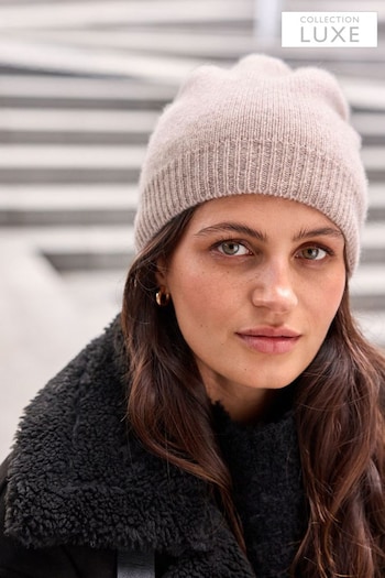 Oatmeal Collection Luxe 100% Cashmere Beanie Hat (D88913) | £26