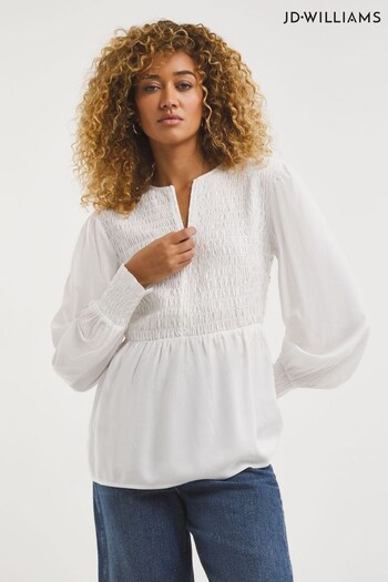 JD Williams White Zip Front Shirred Bodice Top (D88986) | £28