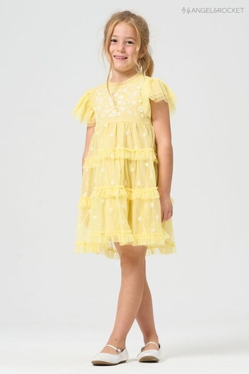 Angel & Rocket Yellow Luisa Embroidered Mesh Dress (D89034) | £18 - £20