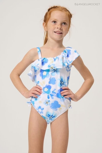 Angel & Rocket Blue Ruffle Shoulder Swimsuit (D89037) | £18 - £21