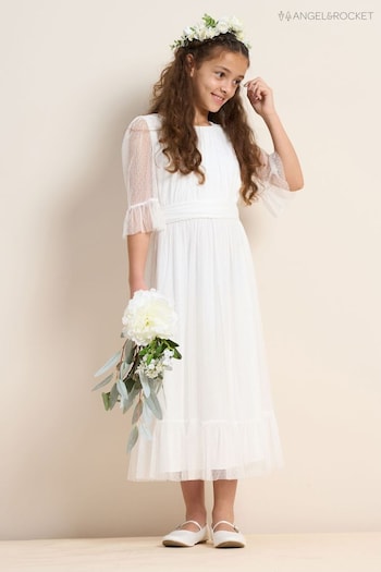 Angel & Rocket Elise White Dot Mesh Boho Maxi Dress (D89059) | £66 - £76