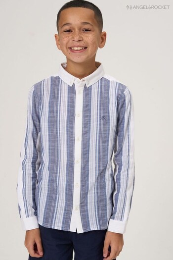 Angel & Rocket Blue Chase Stripe Cut and Sew Shirt (D89082) | £20 - £24
