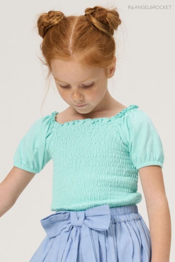 Angel & Rocket Turquoise Charlie Shirred Jersey Top (D89112) | £14 - £17