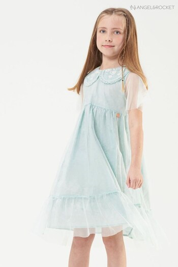 Angel & Rocket Blue Daisy Embroidered Long Sleeve Mesh Dress (D89118) | £34 - £38