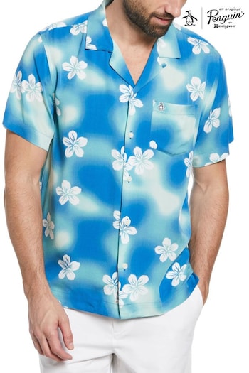 Original Penguin Blue Short Sleeve Flower Print Resort Shirt (D89137) | £70