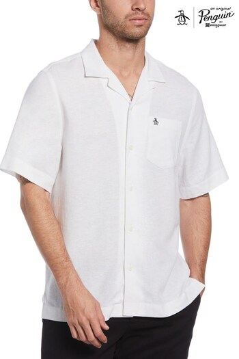 Original Penguin Short Sleeve Linen Blend Shirt in White (D89140) | £25