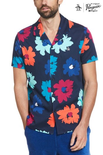Original Penguin Blue Flower Print Short Sleeves Resort Shirt (D89157) | £27