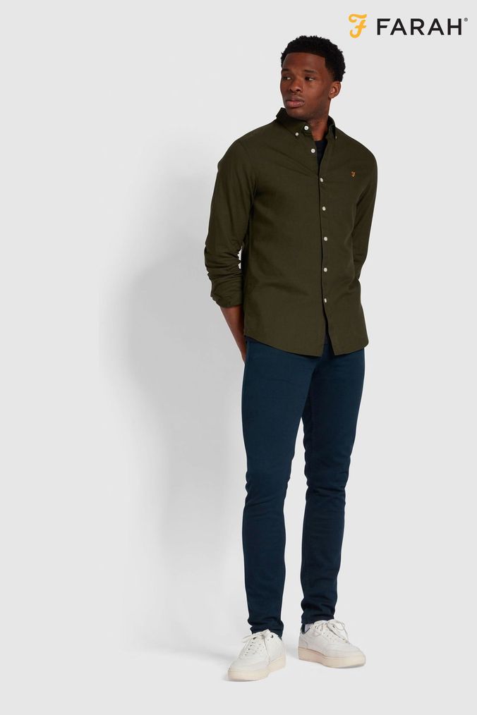 Blue chinos green shirt discount